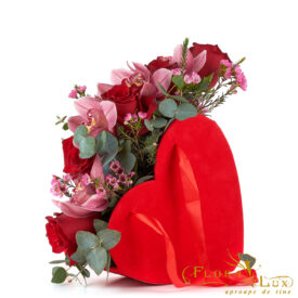Poșetă Inima cu Trandafiri și Orhidee Cymbidium